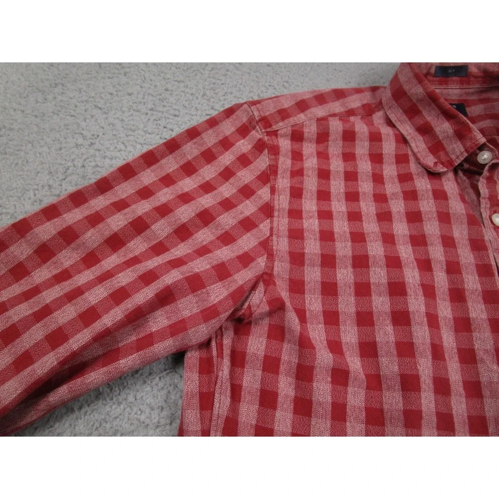 J Crew Shirt Mens Medium Red Checked Slim Fit Jaspe Button Up Long Sleeve Preppy